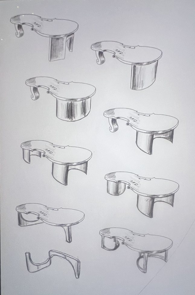 Pencil sketches of different table concepts